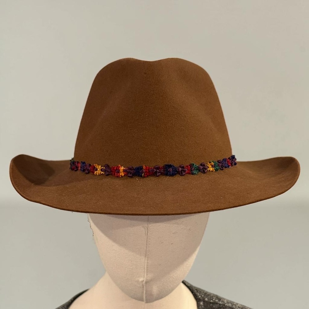 M.J. Von Zaskin Milwaukee Brown Wool Felt Fedora Hat Woven Floral Band Vintage
